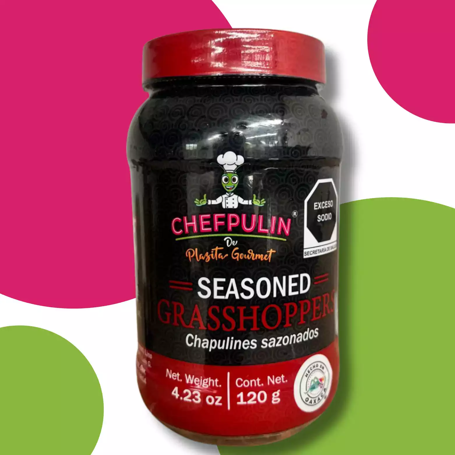 Chapulines Sazonados bote de plastico 120g